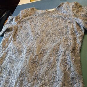 Candlelight & Champagne Womens 20W Beaded & lace Short Sleeve Top Cottagecore